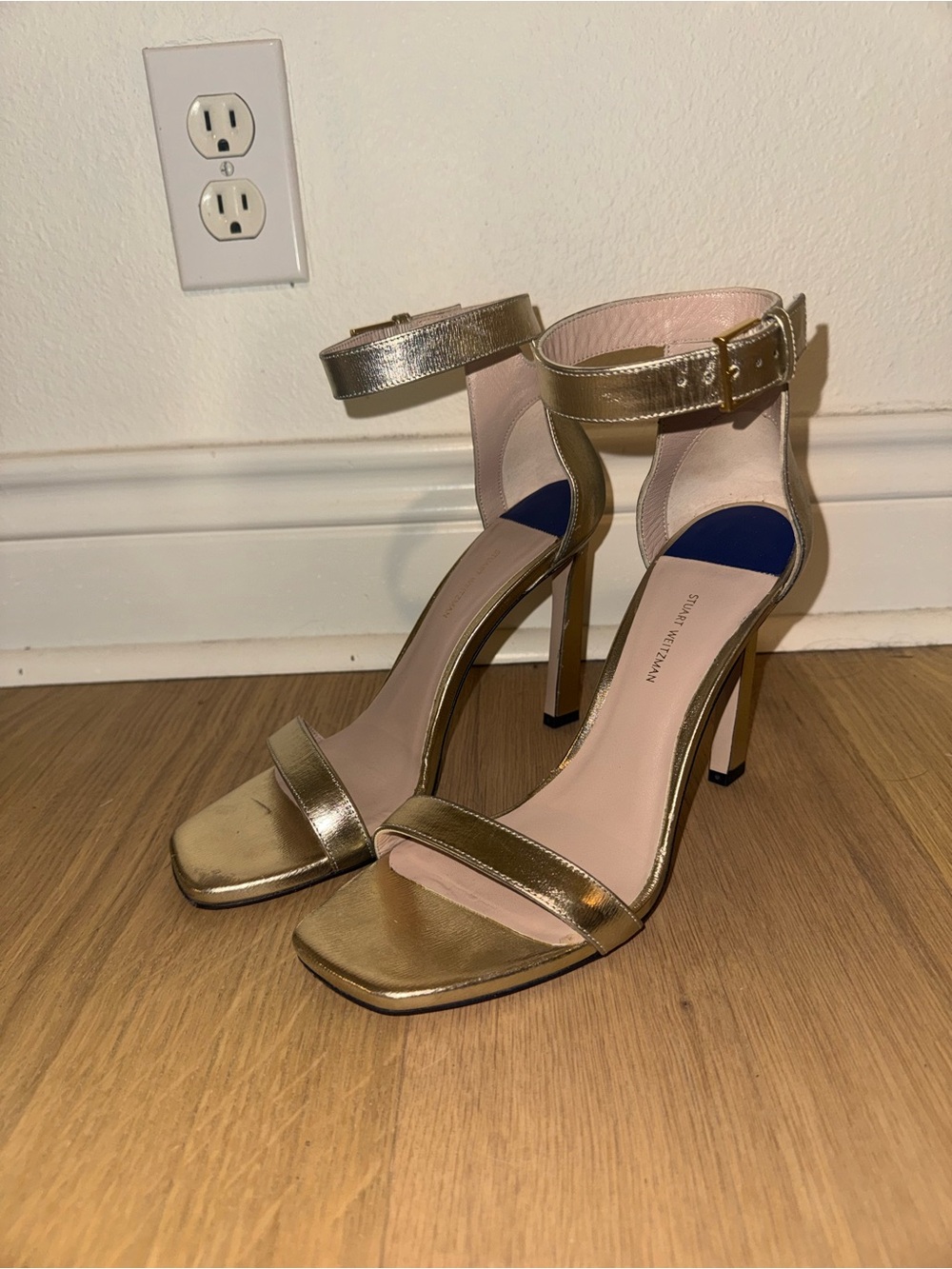 Stuart Weitzman Gold Ankle-Strap Stiletto Sandals